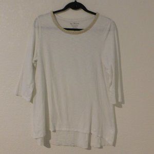 Chico's Size 1 Embellished Neckline Tee Shirt Top 3/4 Sleeve High Low Hem Size M